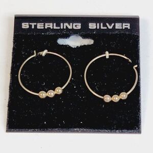 Vintage NWT Sterling Silver Ball Hoop Earring for Pierced Ears.